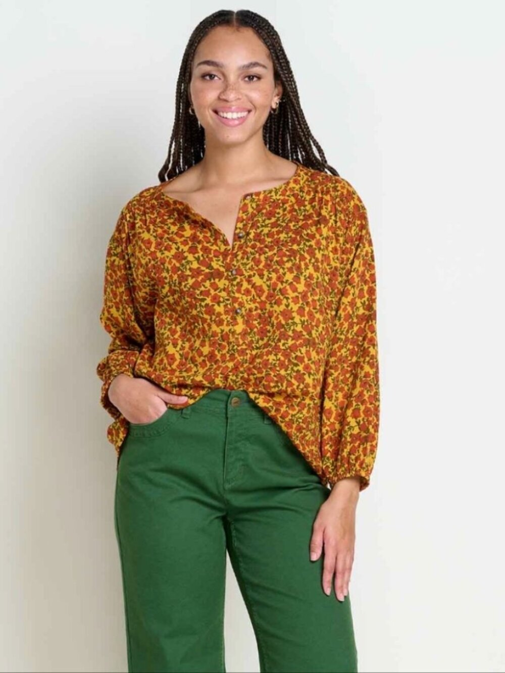 Toad&Co Manzana Peasant Top In Pollen Ditsy Size Small